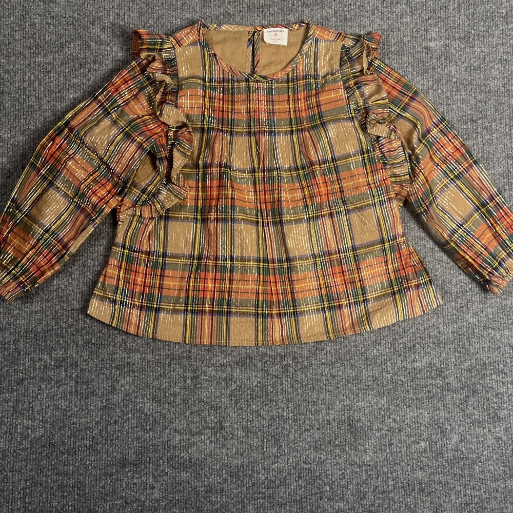 Crewcuts by J.Crew Girls Plaid Ruffle Long SLeeve‎ Top Size Small